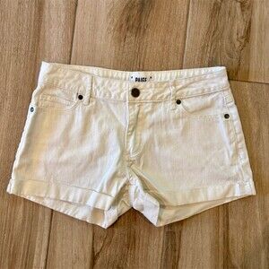 PAIGE Jean Shorts Womens Size 27 Ivory Mid Rise Cuffed 5-Pocket